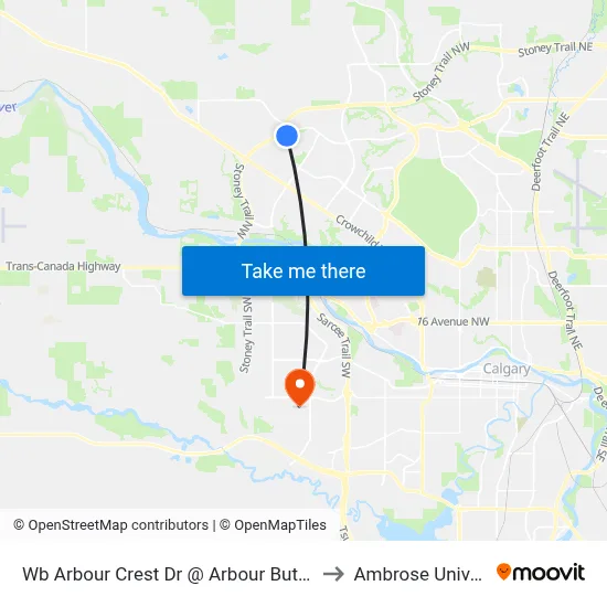 Wb Arbour Crest Dr @ Arbour Butte Rd NW to Ambrose University map