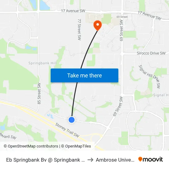 Eb Springbank Bv @ Springbank Pl SW to Ambrose University map