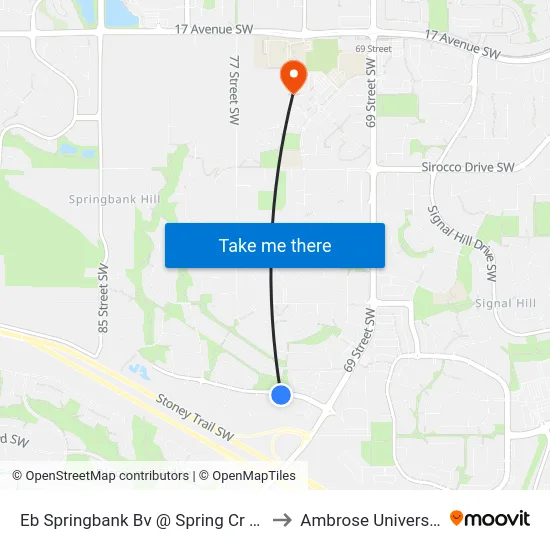 Eb Springbank Bv @ Spring Cr SW to Ambrose University map