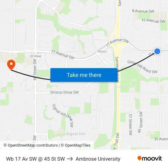 Wb 17 Av SW @ 45 St SW to Ambrose University map