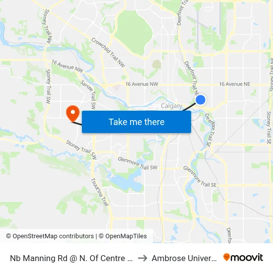 Nb Manning Rd @ N. Of Centre Av E to Ambrose University map