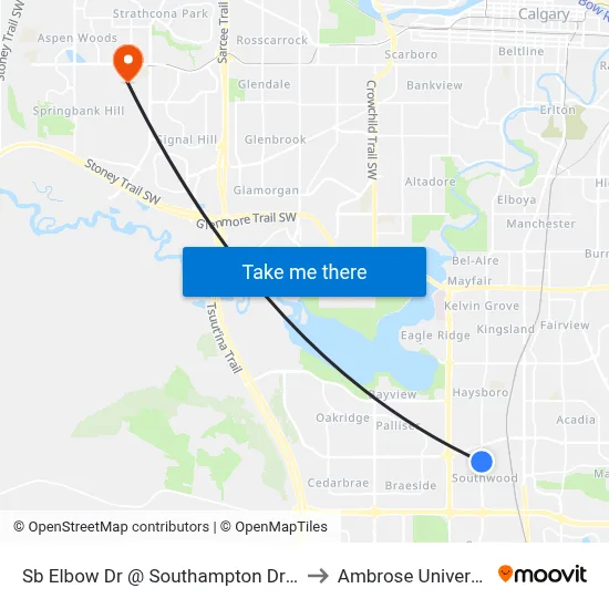 Sb Elbow Dr @ Southampton Dr SW to Ambrose University map