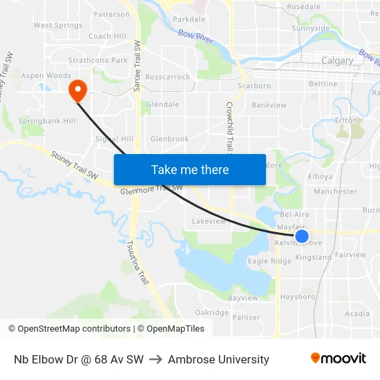 Nb Elbow Dr @  68 Av SW to Ambrose University map