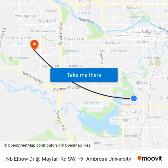 Nb Elbow Dr @ Mayfair Rd SW to Ambrose University map