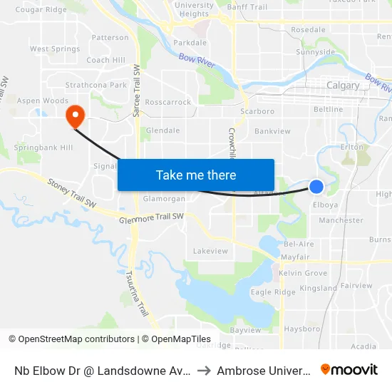 Nb Elbow Dr @ Landsdowne Av SW to Ambrose University map