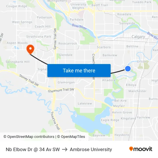 Nb Elbow Dr @ 34 Av SW to Ambrose University map