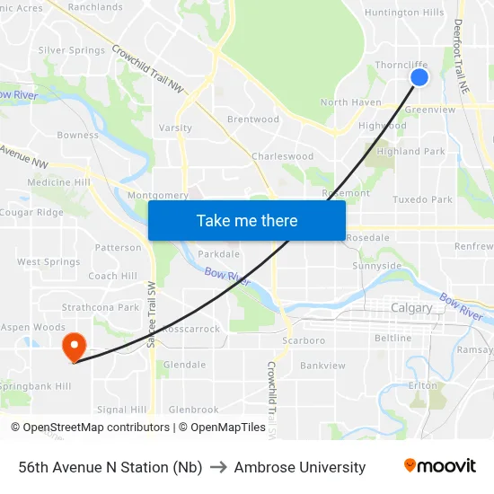 56th Avenue N Station (Nb) to Ambrose University map