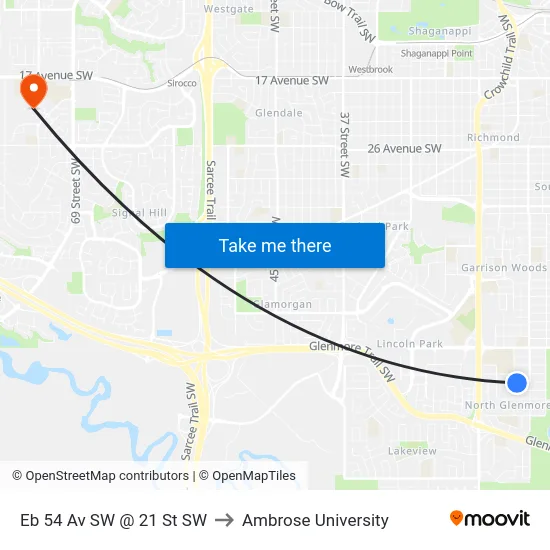 Eb 54 Av SW @ 21 St SW to Ambrose University map