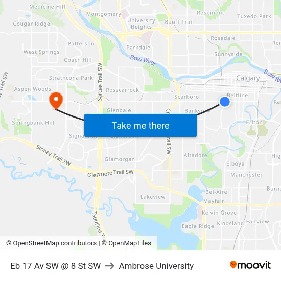 Eb 17 Av SW @ 8 St SW to Ambrose University map