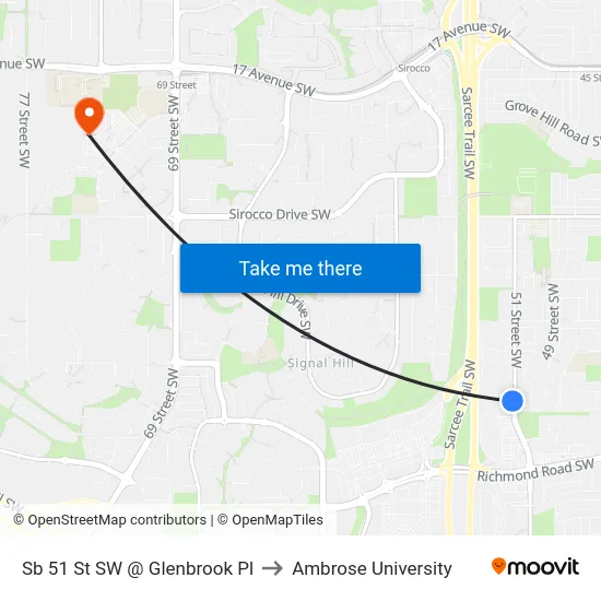 Sb 51 St SW @ Glenbrook Pl to Ambrose University map