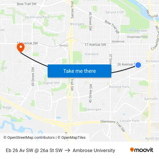 Eb 26 Av SW @ 26a St SW to Ambrose University map