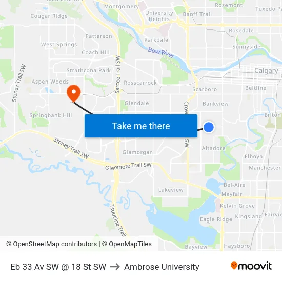 Eb 33 Av SW @ 18 St SW to Ambrose University map