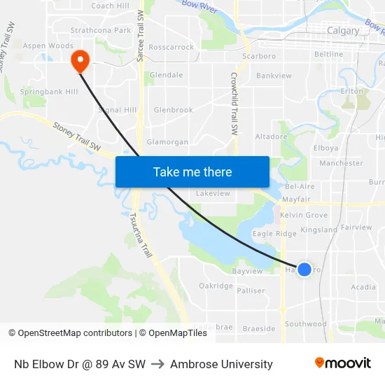 Nb Elbow Dr @ 89 Av SW to Ambrose University map