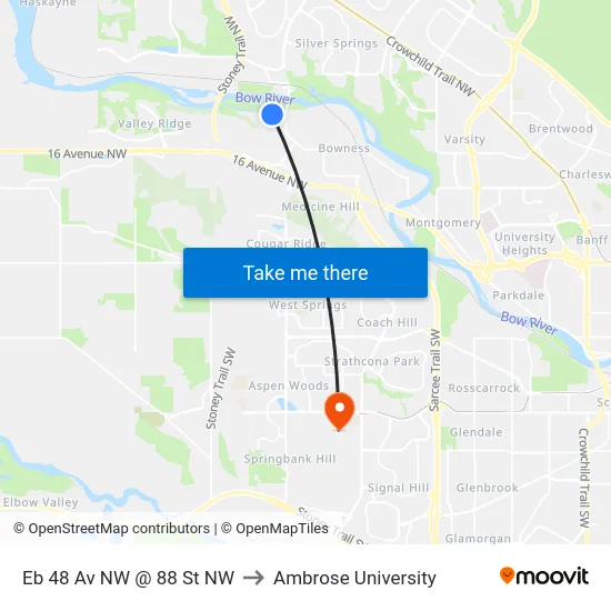 Eb 48 Av NW @ 88 St NW to Ambrose University map