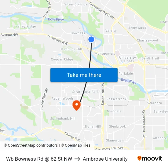 Wb Bowness Rd @ 62 St NW to Ambrose University map