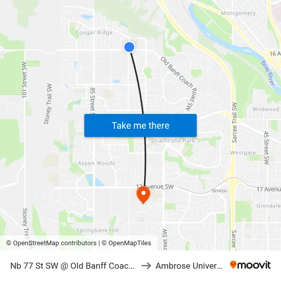 Nb 77 St SW @ Old Banff Coach Rd to Ambrose University map