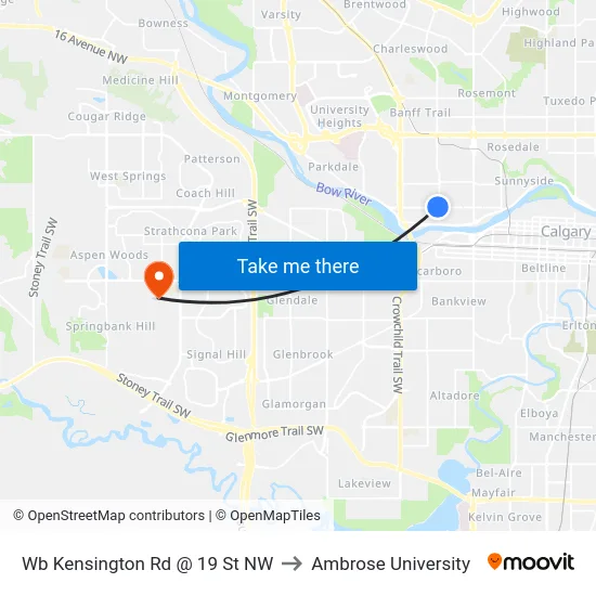 Wb Kensington Rd @ 19 St NW to Ambrose University map