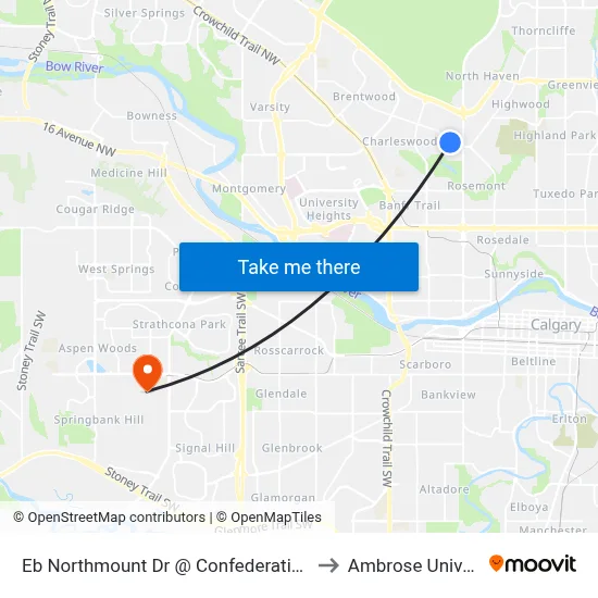 Eb Northmount  Dr @ Confederation VI NW to Ambrose University map