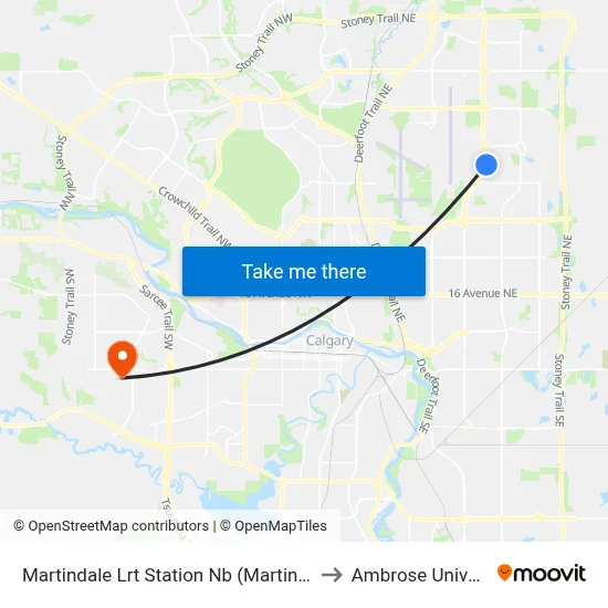 Martindale Lrt Station Nb (Martindale Bv) to Ambrose University map