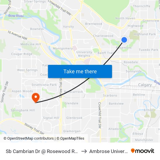 Sb Cambrian Dr @ Rosewood Rd NW to Ambrose University map