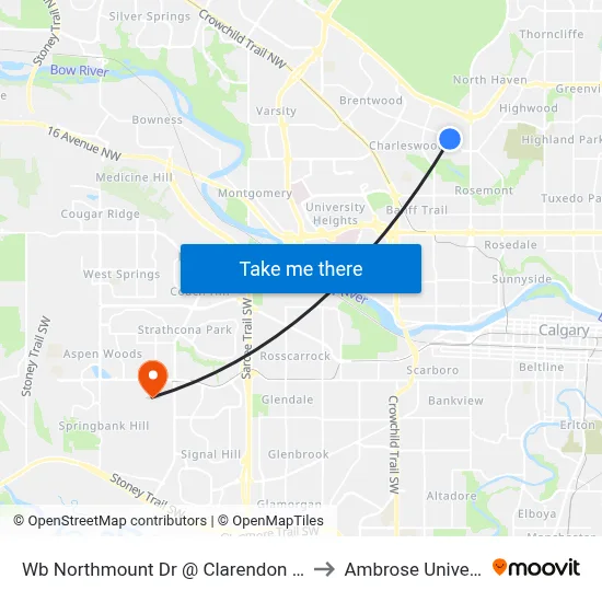 Wb Northmount Dr @ Clarendon Rd NW to Ambrose University map