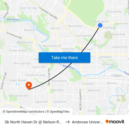 Sb North Haven Dr @ Nelson Rd NW to Ambrose University map