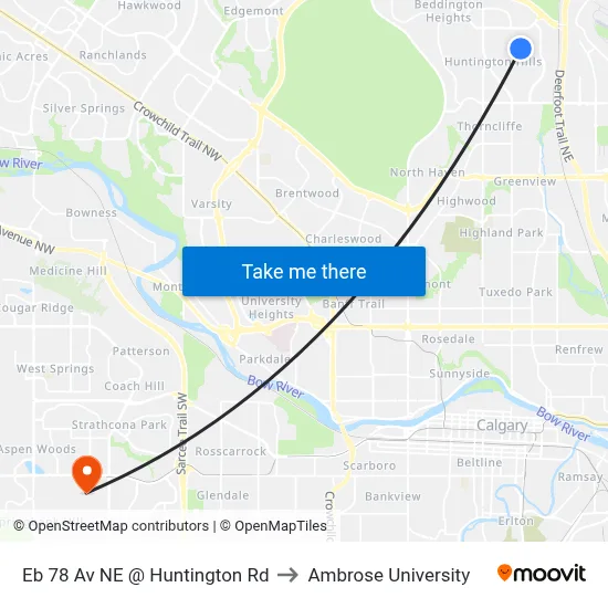 Eb 78 Av NE @ Huntington Rd to Ambrose University map