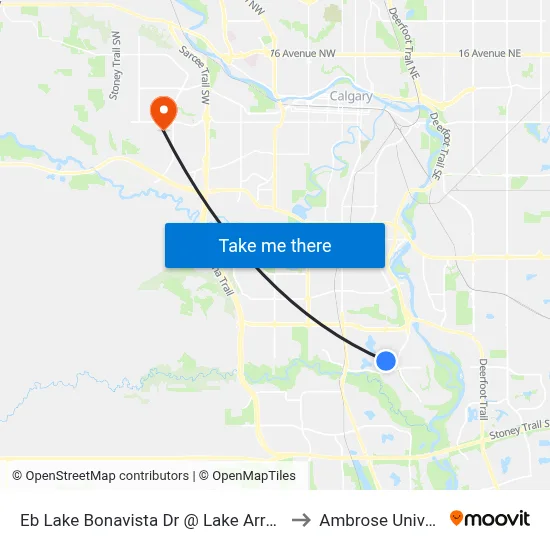 Eb Lake Bonavista Dr @ Lake Arrow Rd SE to Ambrose University map