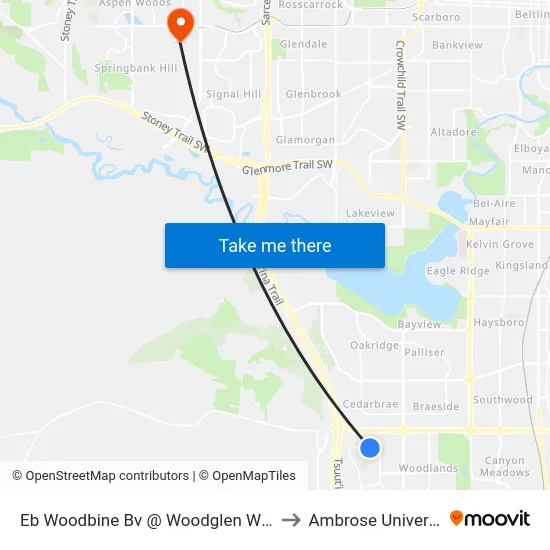 Eb Woodbine Bv @ Woodglen Wy SW to Ambrose University map