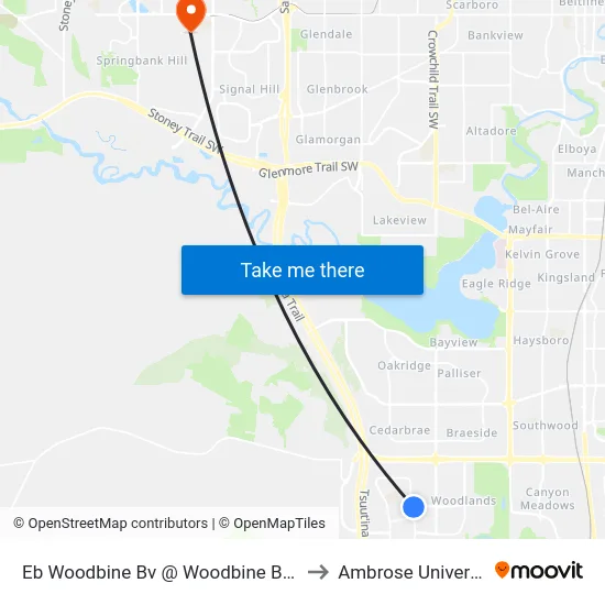 Eb Woodbine Bv @ Woodbine Bv SW to Ambrose University map