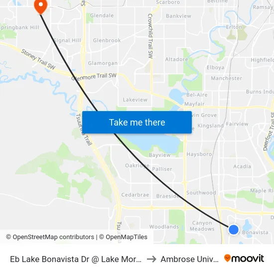 Eb Lake Bonavista Dr @ Lake Moraine Pl SE to Ambrose University map