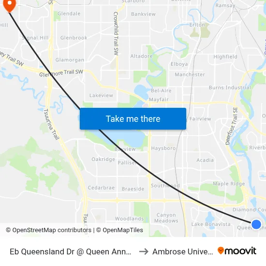 Eb Queensland Dr @ Queen Anne Wy SE to Ambrose University map