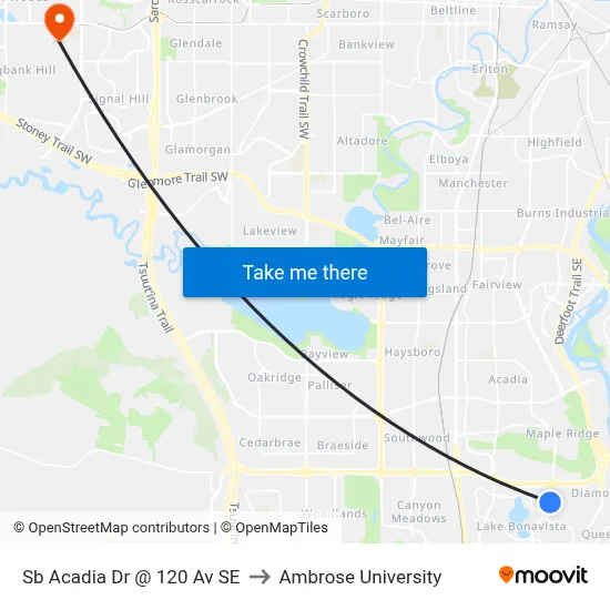 Sb Acadia Dr @ 120 Av SE to Ambrose University map
