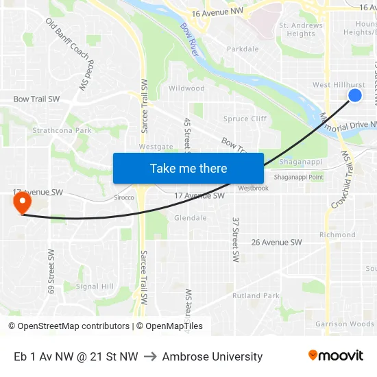 Eb 1 Av NW @ 21 St NW to Ambrose University map