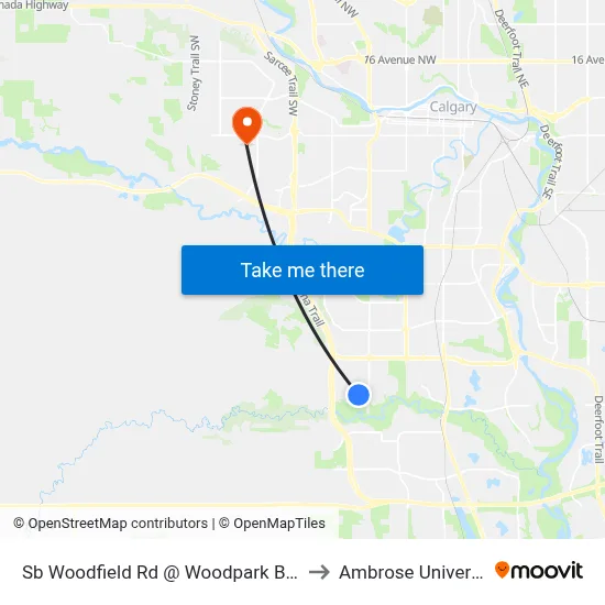 Sb Woodfield Rd @ Woodpark Bv SW to Ambrose University map