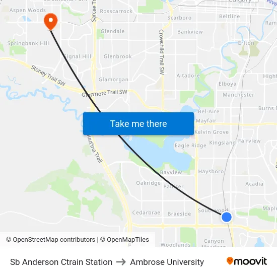 Sb Anderson Ctrain Station to Ambrose University map