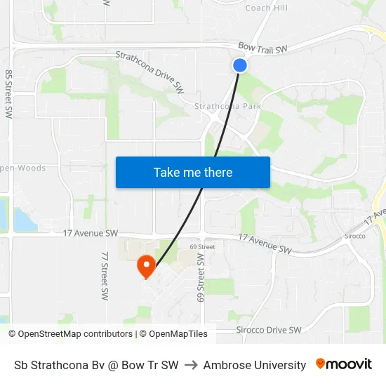 Sb Strathcona Bv @ Bow Tr SW to Ambrose University map