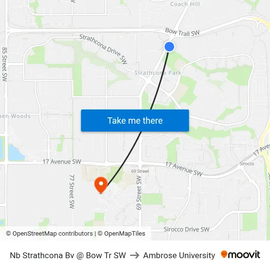 Nb Strathcona Bv @ Bow Tr SW to Ambrose University map