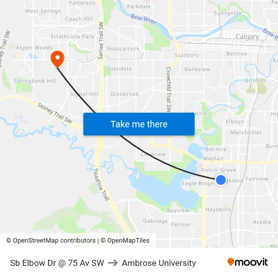 Sb Elbow Dr @ 75 Av SW to Ambrose University map