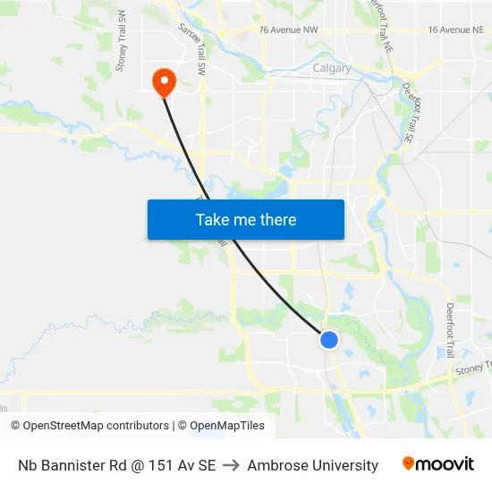 Nb Bannister Rd @ 151 Av SE to Ambrose University map