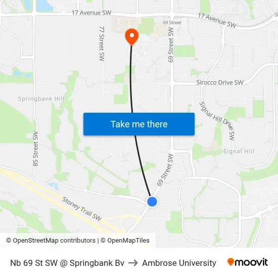Nb 69 St SW @ Springbank Bv to Ambrose University map