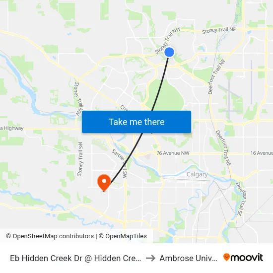 Eb Hidden Creek Dr @ Hidden Creek Gr NW to Ambrose University map