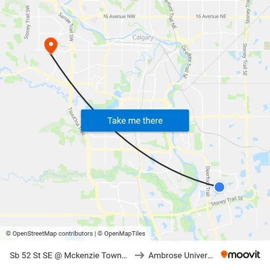 Sb 52 St SE @ Mckenzie Towne Bv to Ambrose University map