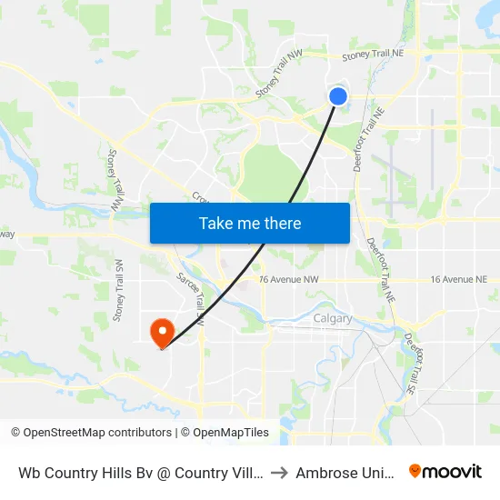 Wb Country Hills Bv @ Country Village Wy NE to Ambrose University map