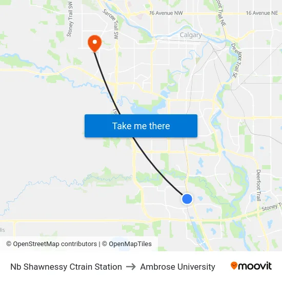 Nb Shawnessy Ctrain Station to Ambrose University map