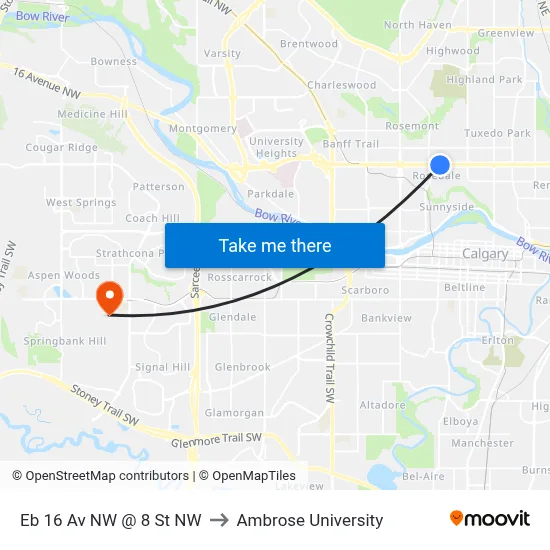Eb 16 Av NW @ 8 St NW to Ambrose University map