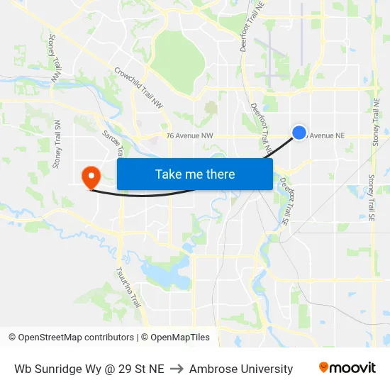 Wb Sunridge Wy @ 29 St NE to Ambrose University map