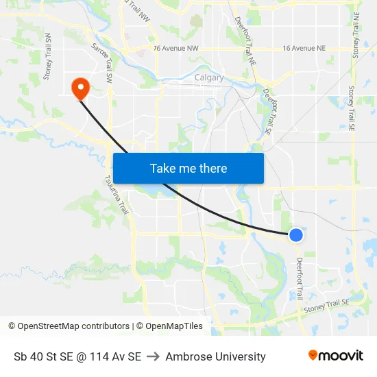 Sb 40 St SE @ 114 Av SE to Ambrose University map