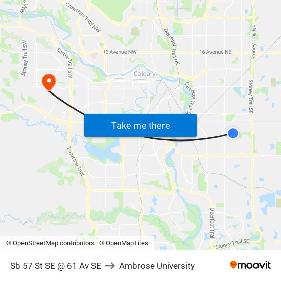 Sb 57 St SE @ 61 Av SE to Ambrose University map
