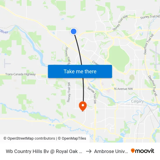Wb Country Hills Bv @ Royal Oak Centre NW to Ambrose University map